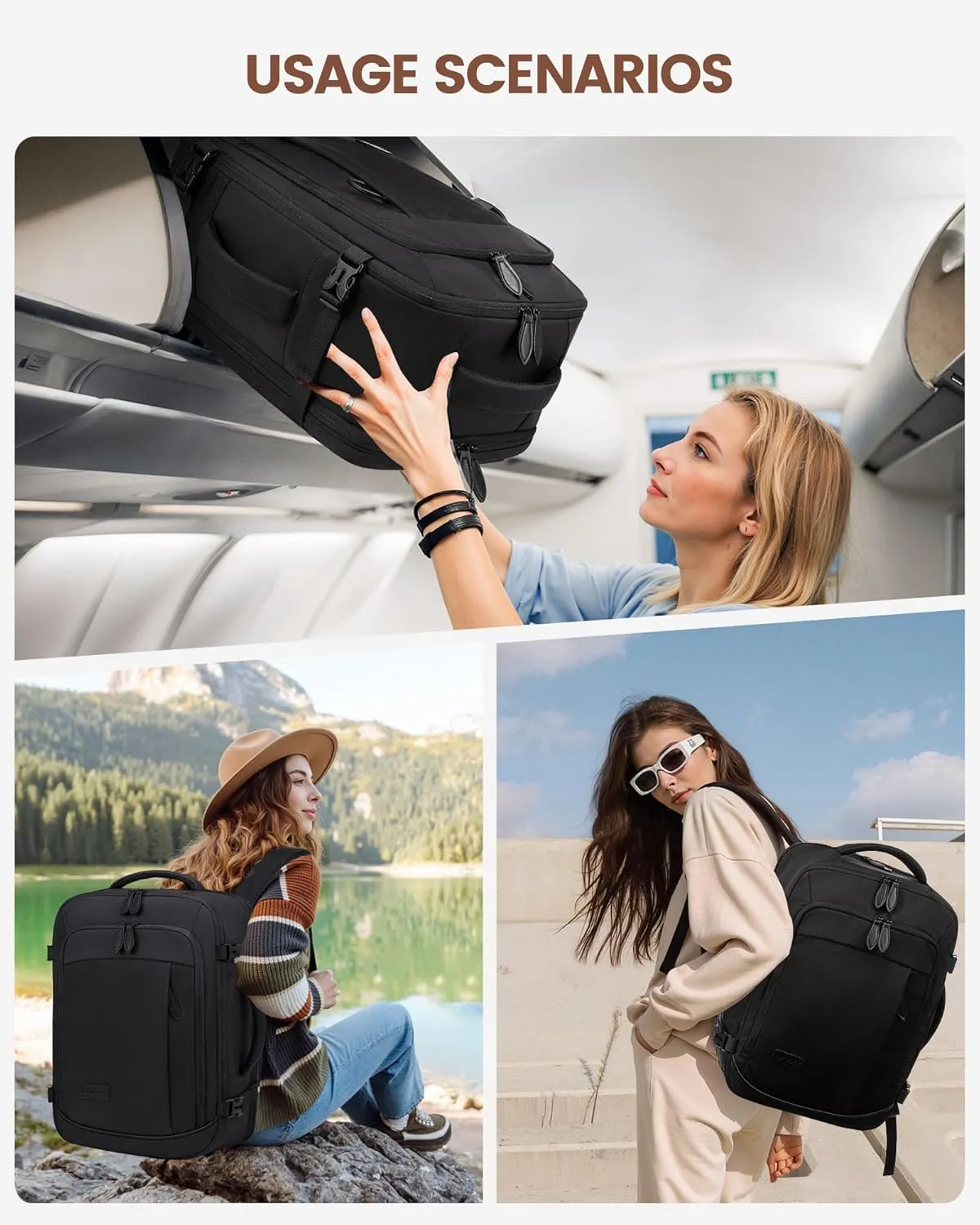 LOVEVOOK Travel Backpack for Men Women, 35L Large Carry On Bag Fits 15.6" Laptop, Flight Approved Personal Item, Waterproof Luggage for Daily Use Weekender Trip Work Business Uni, Black