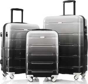 Luggage Set of 3 with USB Port and Cup Holder, Airline Certified Carry-on, ABS PC Hard Shell, Spinner Wheels, Black