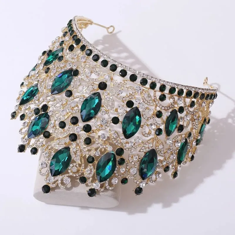 Luxury Royal Crown Tiara with Crystals and Filigree Designs