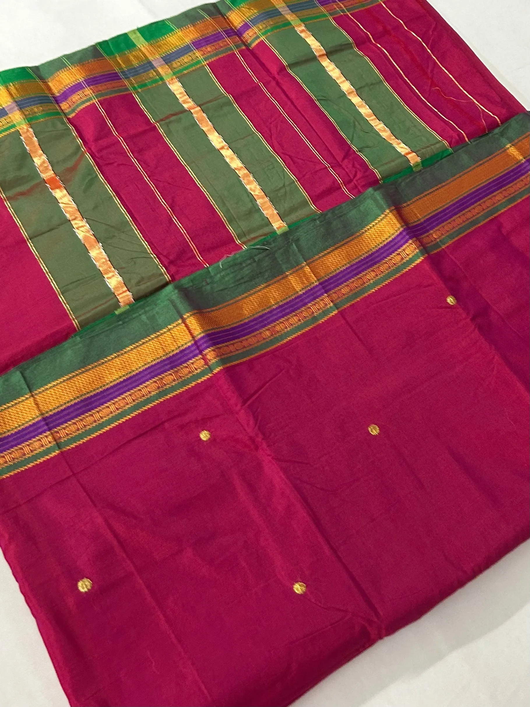 Magenta Cotton Silk Saree with Bootis
