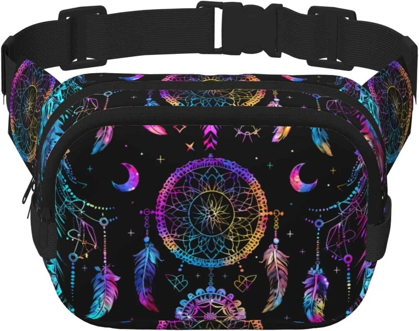 Magic Dreamcatcher Feather Fanny Pack for Women Men Fashion Waist Packs with Adjustable Strap Crossbody Belt Waist Bag for Hiking Running Travel