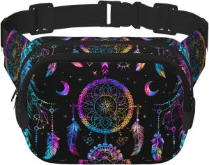 Magic Dreamcatcher Feather Fanny Pack for Women Men Fashion Waist Packs with Adjustable Strap Crossbody Belt Waist Bag for Hiking Running Travel