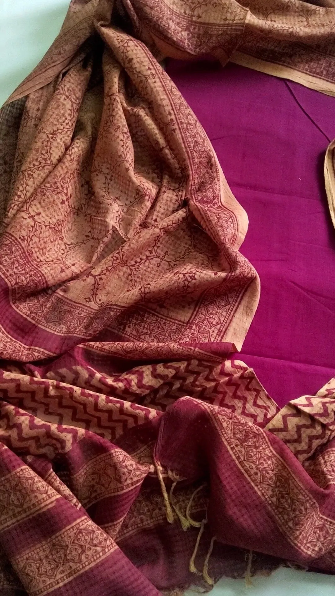 Mangalagiri Cotton Dress Material with Kalamkari Dupatta *