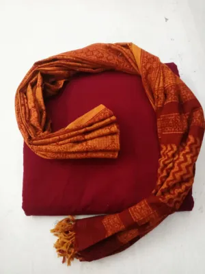 Mangalagiri Cotton Dress Material with Kalamkari Dupatta *