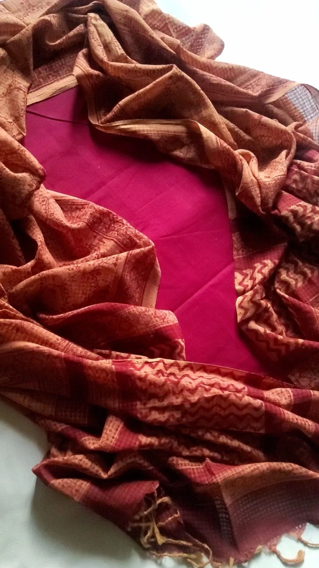 Mangalagiri Cotton Dress Material with Kalamkari Dupatta *