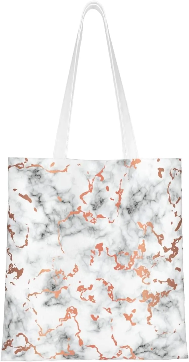 Marble Texture Copper Splatter Print Totes, Portable Beach Bag,Reusable Grocery Bags Foldable Shopping With Handlesbags