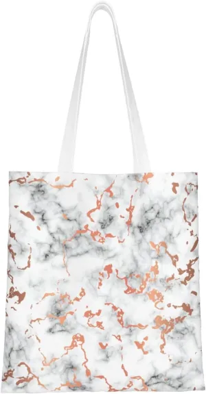 Marble Texture Copper Splatter Print Totes, Portable Beach Bag,Reusable Grocery Bags Foldable Shopping With Handlesbags