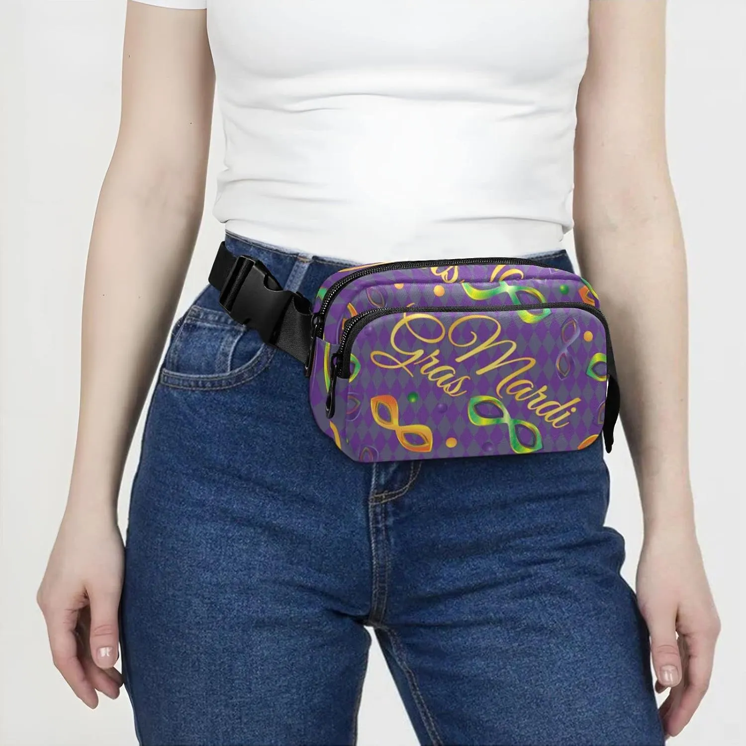 Mardi Gras Fanny Pack for Women Men Crossbody Belt Bag Fashion Waist Packs Purse with Adjustable Strap Travel Chest Bag for Shopping Traveling