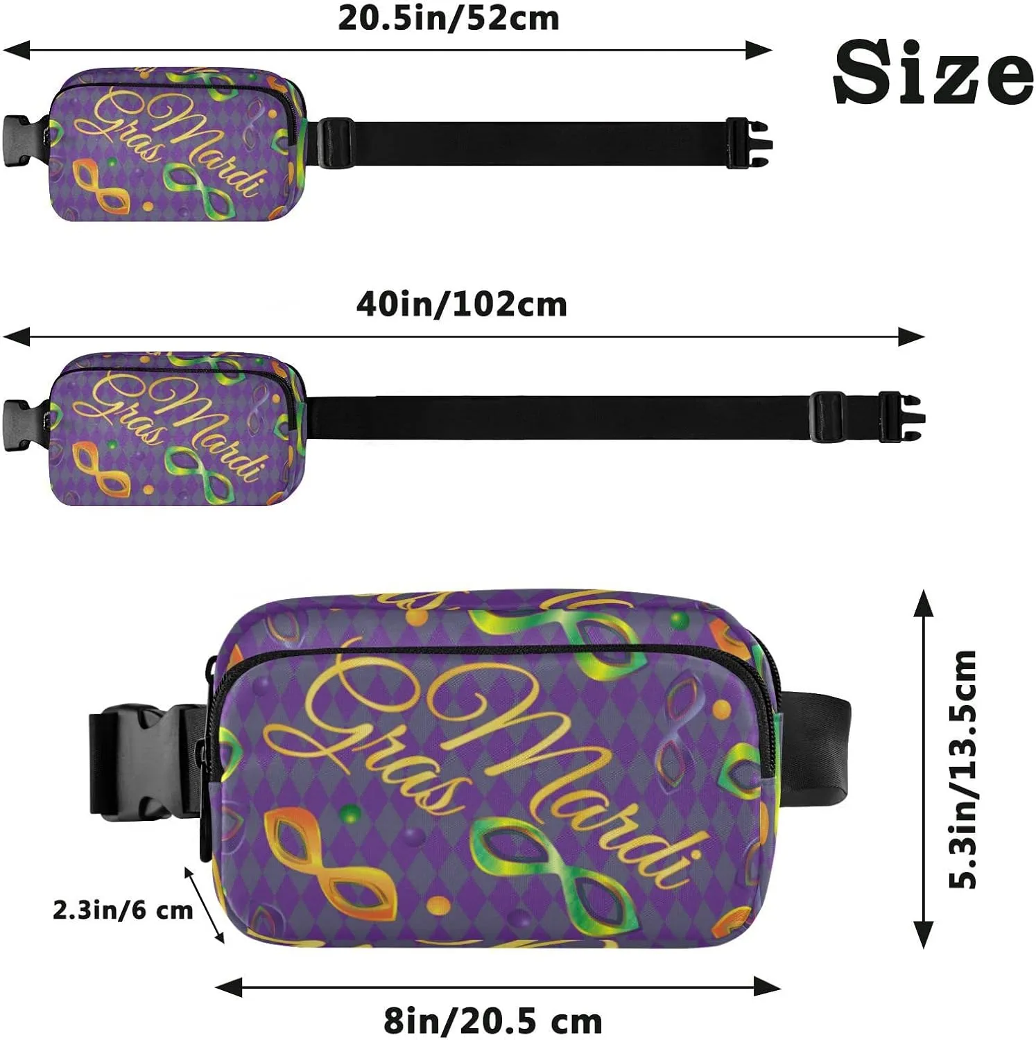 Mardi Gras Fanny Pack for Women Men Crossbody Belt Bag Fashion Waist Packs Purse with Adjustable Strap Travel Chest Bag for Shopping Traveling