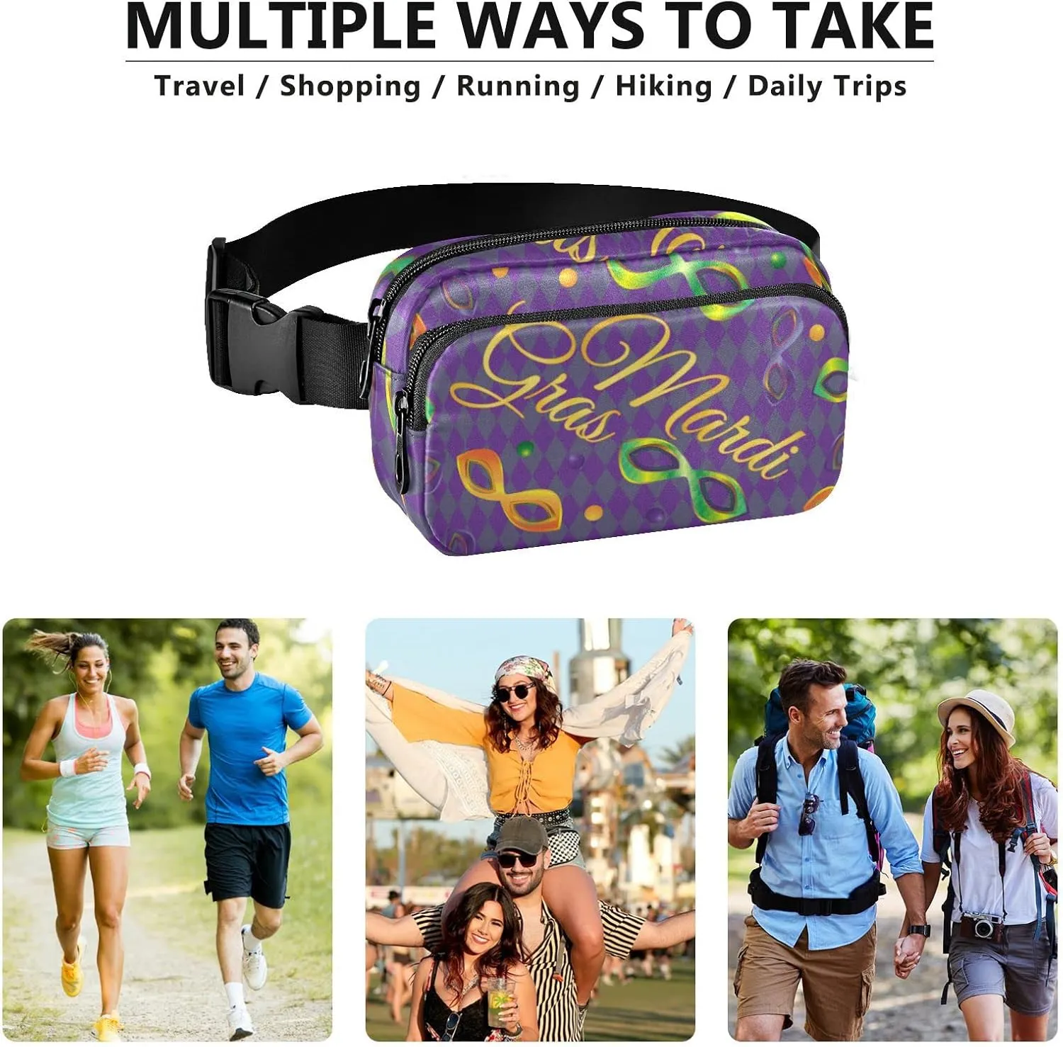 Mardi Gras Fanny Pack for Women Men Crossbody Belt Bag Fashion Waist Packs Purse with Adjustable Strap Travel Chest Bag for Shopping Traveling