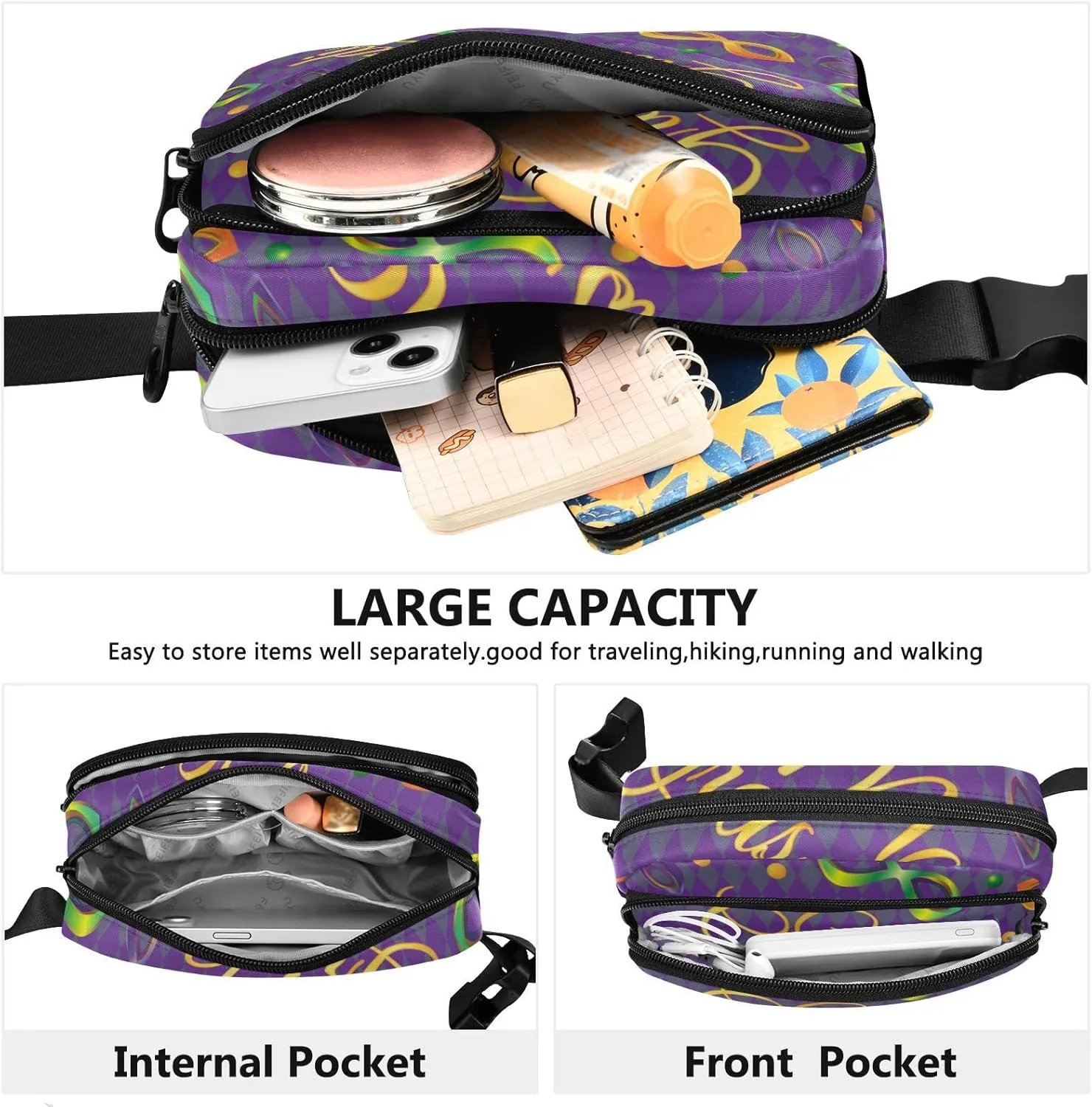 Mardi Gras Fanny Pack for Women Men Crossbody Belt Bag Fashion Waist Packs Purse with Adjustable Strap Travel Chest Bag for Shopping Traveling
