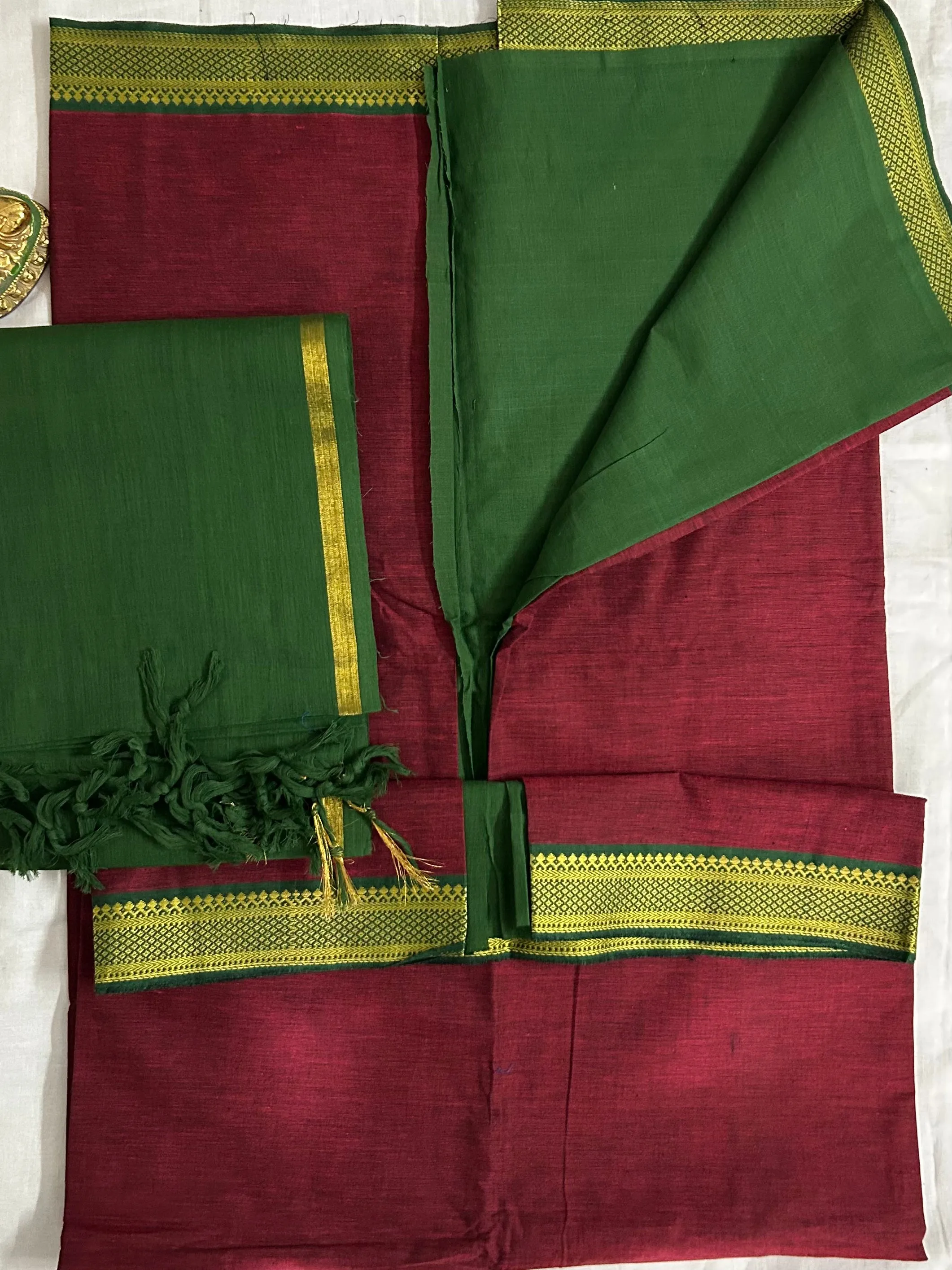 Maroon Green Mangalagiri Cotton Dress Material *