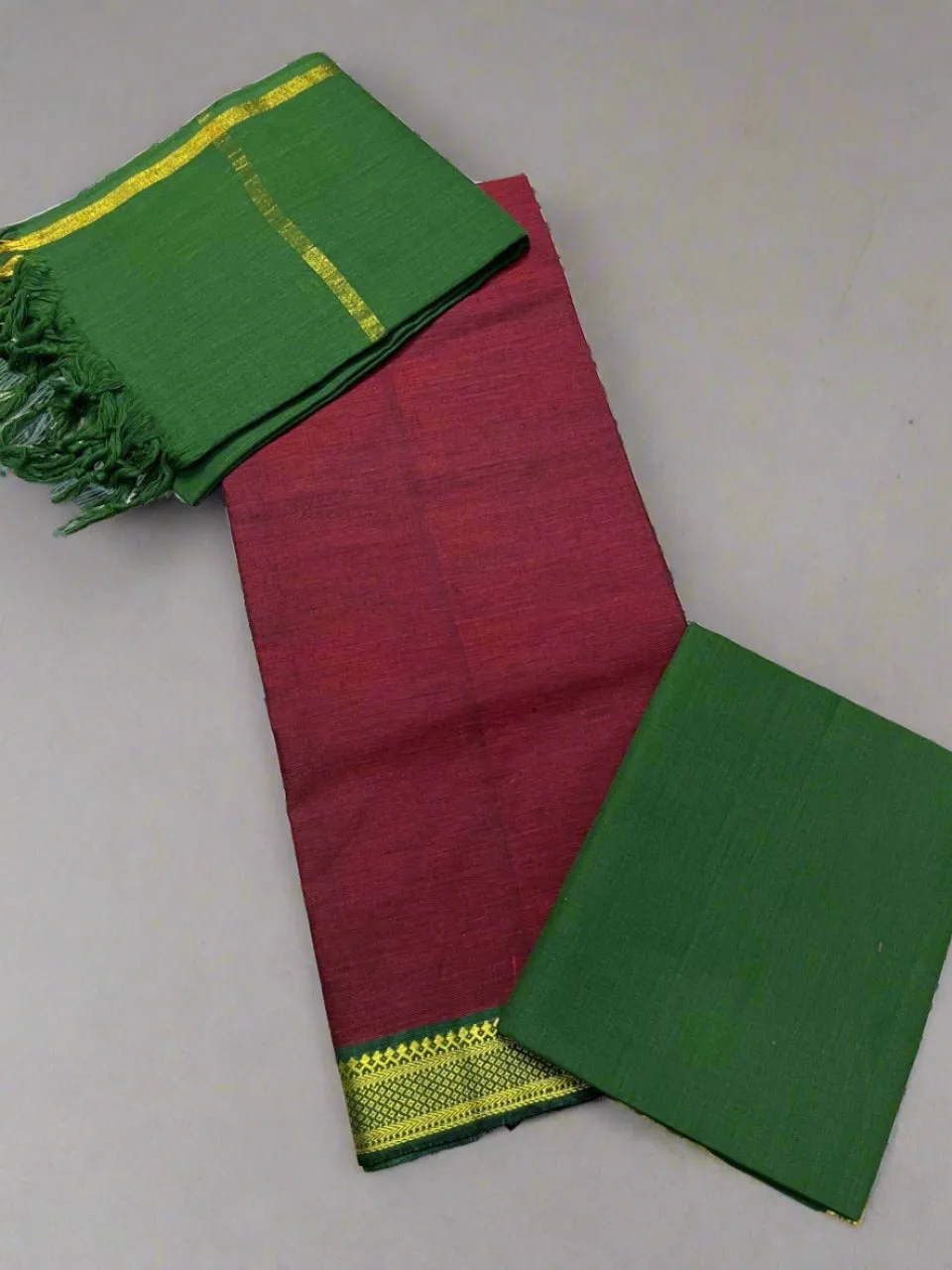 Maroon Green Mangalagiri Cotton Dress Material *