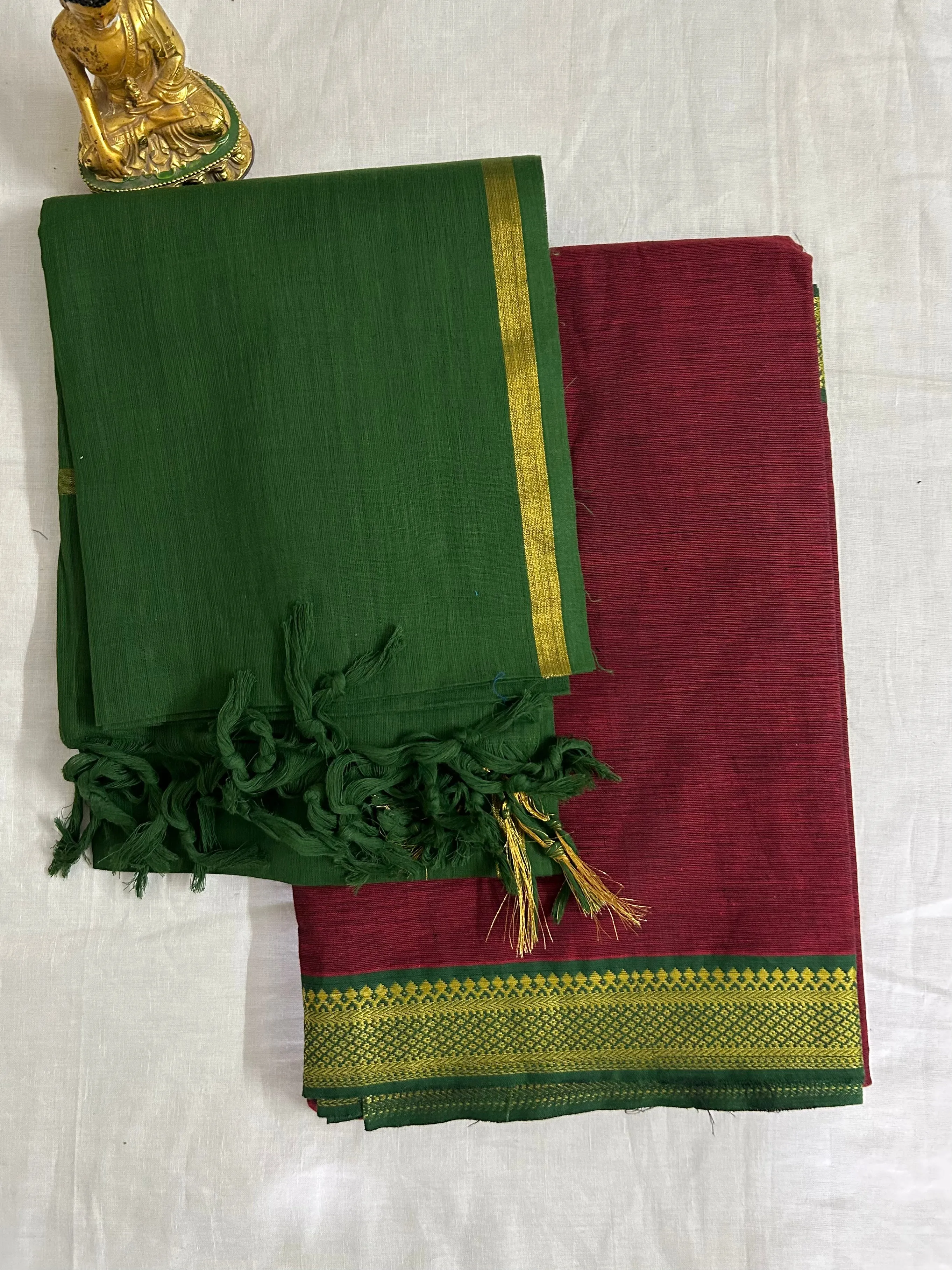 Maroon Green Mangalagiri Cotton Dress Material *