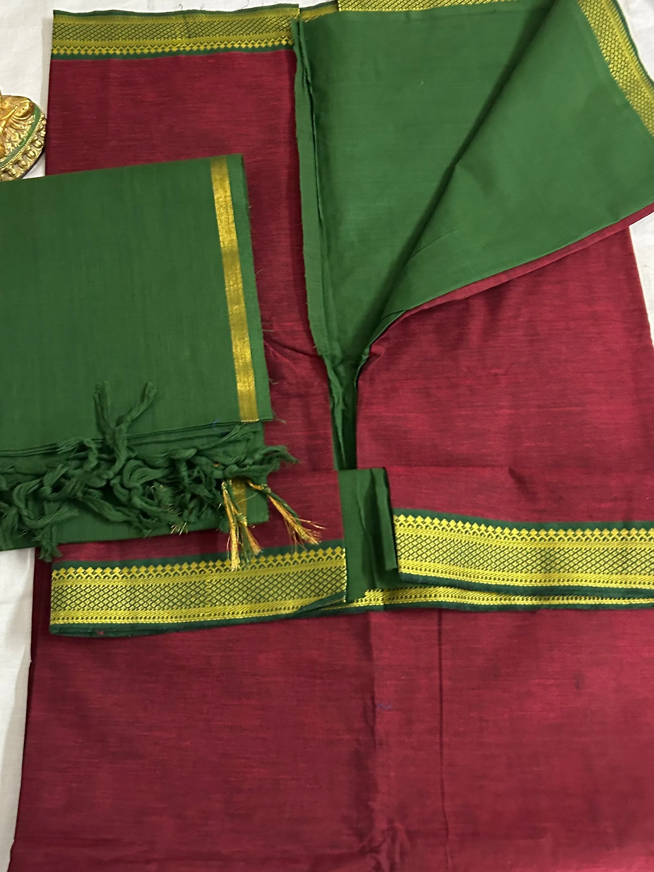 Maroon Green Mangalagiri Cotton Dress Material *