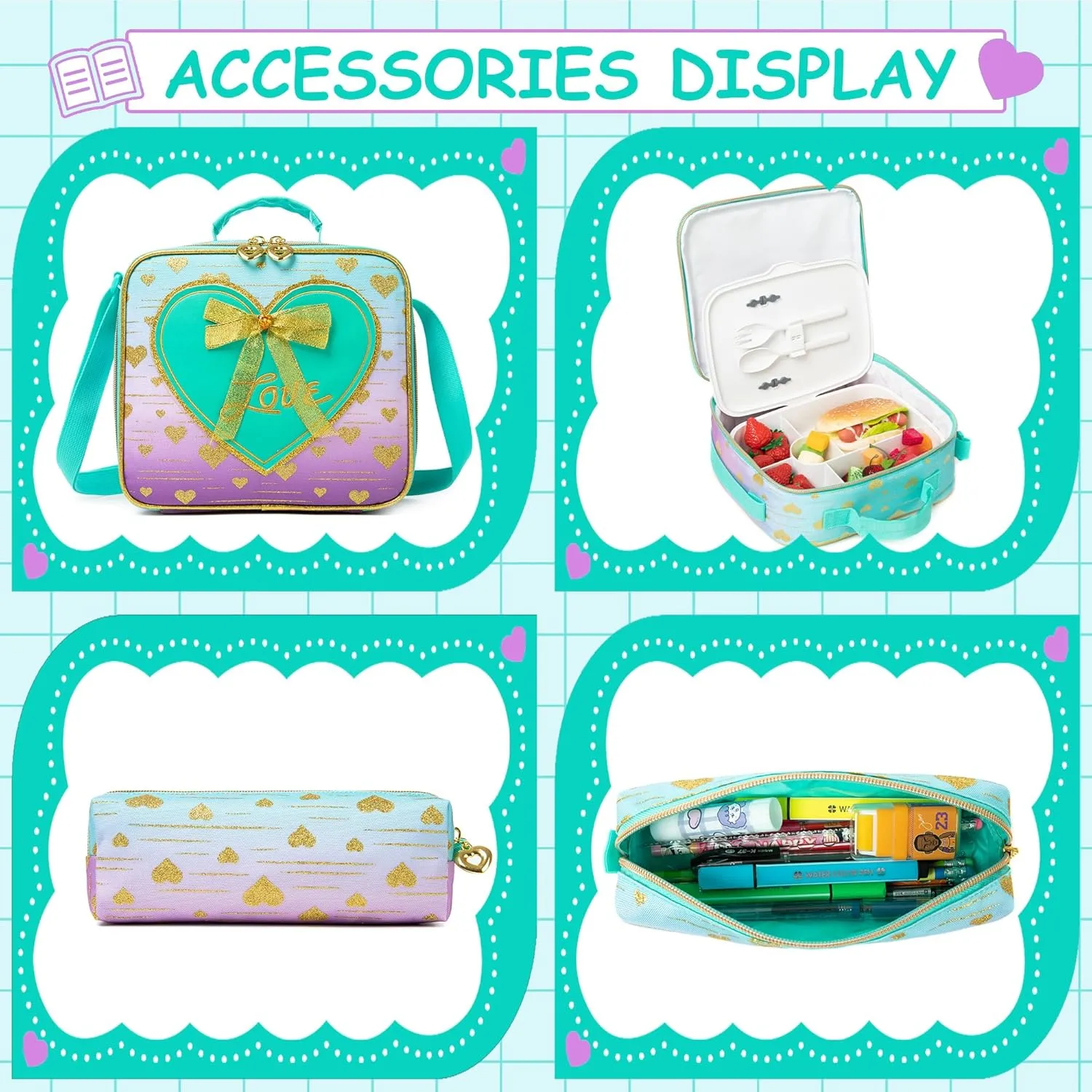 Meetbelify Kids Backpacks for Girls Backpacks for School Kids Canvas Travel Laptop Backpack with Lunch Box for Elementary Students Girls Back to School Bookbag Ages 8-10