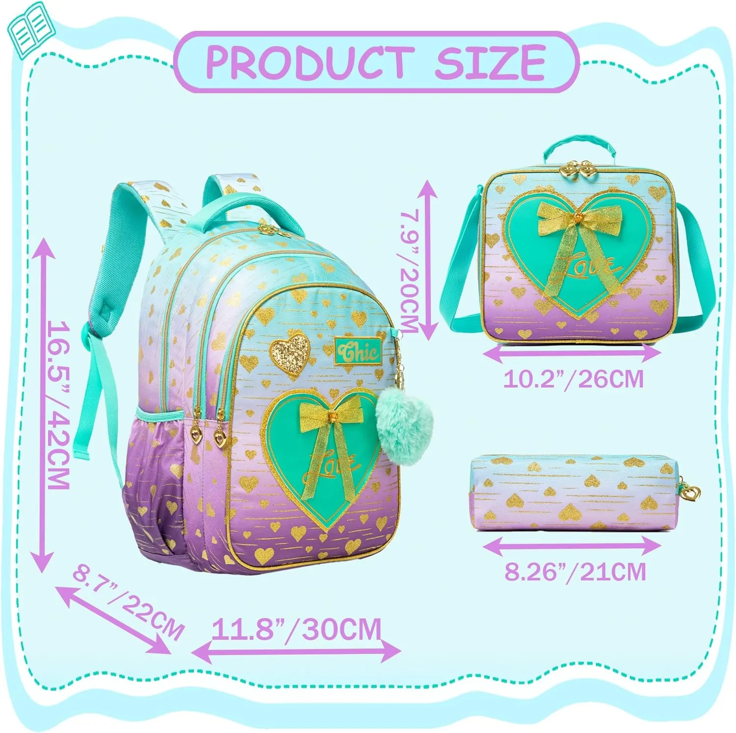 Meetbelify Kids Backpacks for Girls Backpacks for School Kids Canvas Travel Laptop Backpack with Lunch Box for Elementary Students Girls Back to School Bookbag Ages 8-10