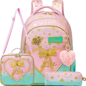 Meetbelify Kids Backpacks for Girls Backpacks for School Kids Canvas Travel Laptop Backpack with Lunch Box for Elementary Students Girls Back to School Bookbag Ages 8-10