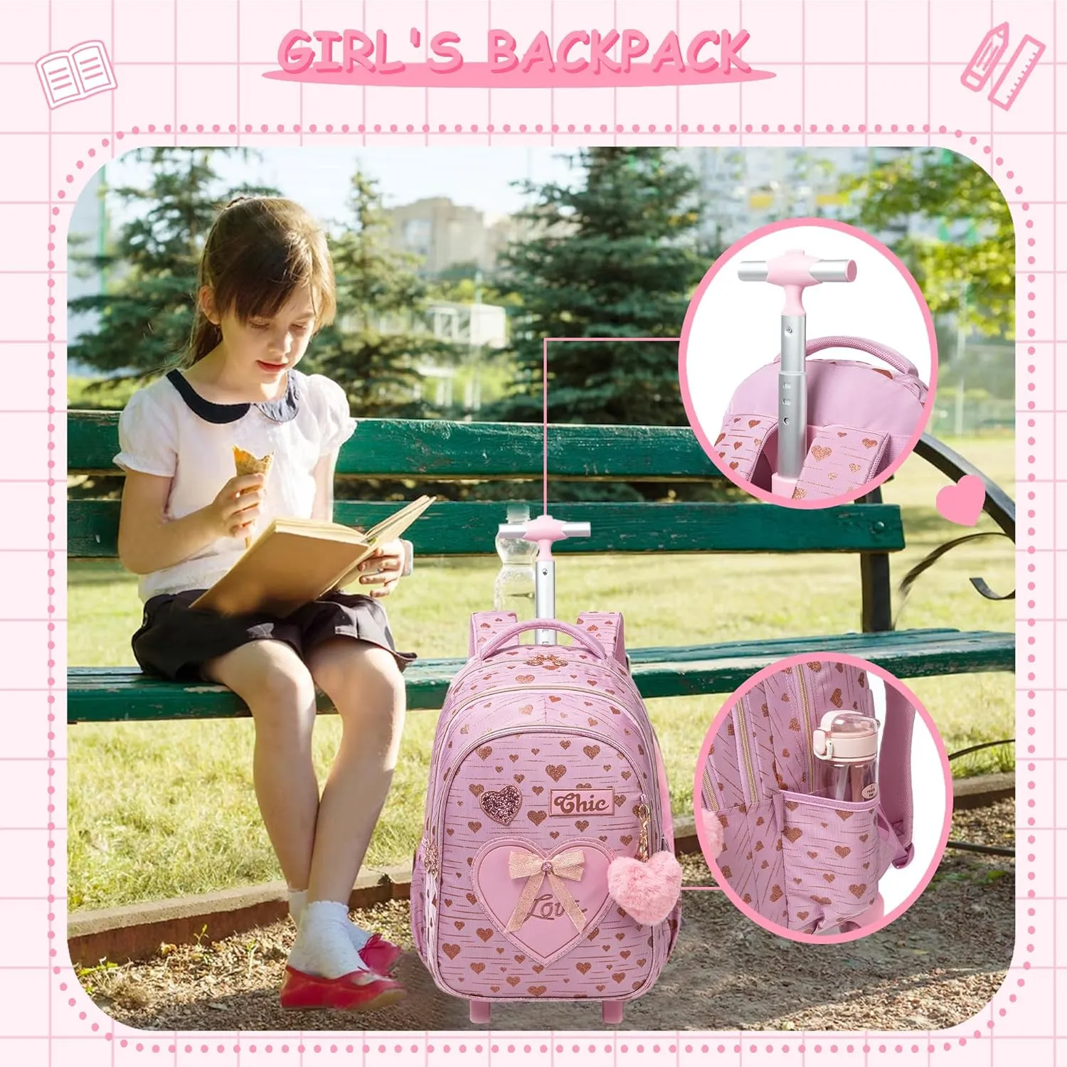 Meetbelify Kids Backpacks for Girls Backpacks for School Kids Canvas Travel Laptop Backpack with Lunch Box for Elementary Students Girls Back to School Bookbag Ages 8-10