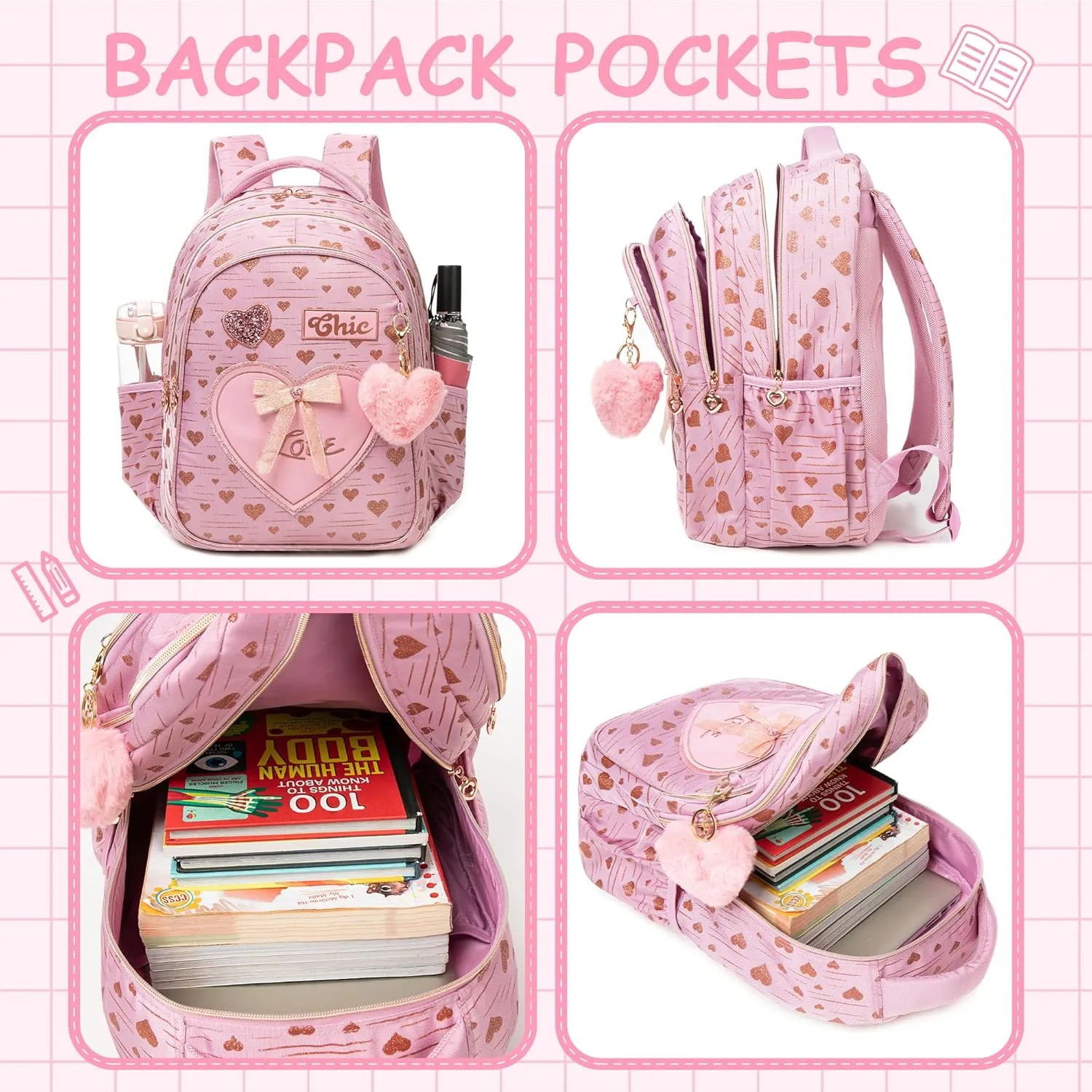 Meetbelify Kids Backpacks for Girls Backpacks for School Kids Canvas Travel Laptop Backpack with Lunch Box for Elementary Students Girls Back to School Bookbag Ages 8-10