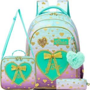 Meetbelify Kids Backpacks for Girls Backpacks for School Kids Canvas Travel Laptop Backpack with Lunch Box for Elementary Students Girls Back to School Bookbag Ages 8-10