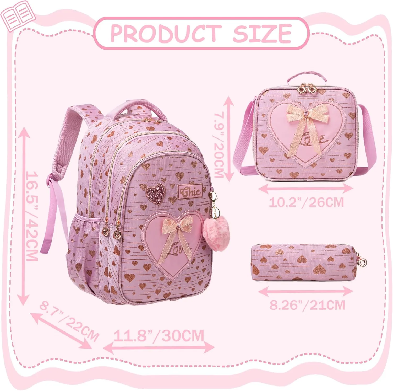 Meetbelify Kids Backpacks for Girls Backpacks for School Kids Canvas Travel Laptop Backpack with Lunch Box for Elementary Students Girls Back to School Bookbag Ages 8-10