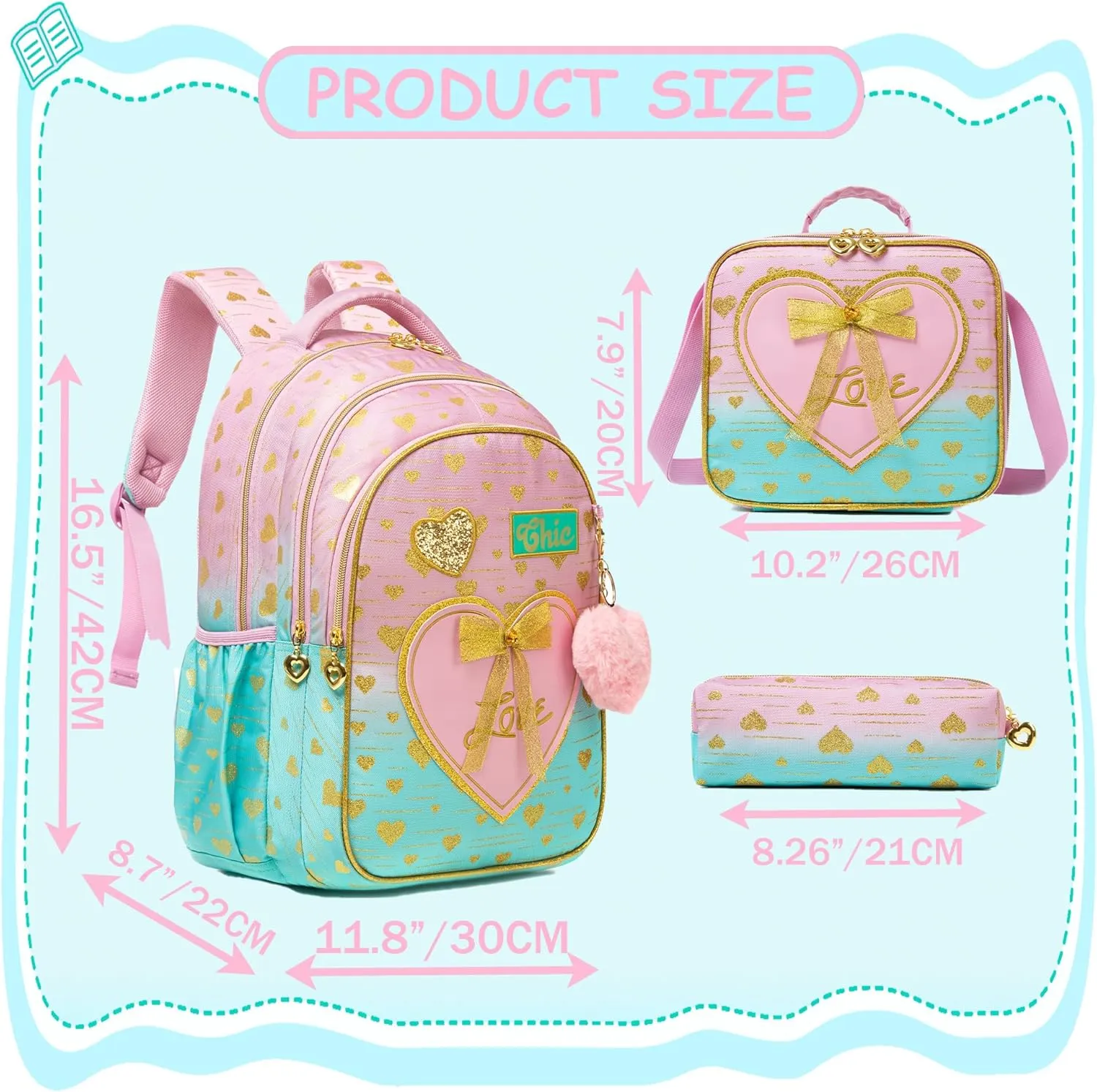 Meetbelify Kids Backpacks for Girls Backpacks for School Kids Canvas Travel Laptop Backpack with Lunch Box for Elementary Students Girls Back to School Bookbag Ages 8-10
