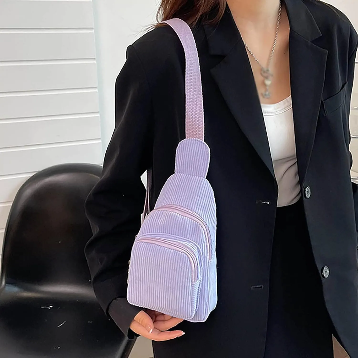 Mini Corduroy Sling Bags Women Shoulder Bag Chest Bags Purse Bag Package Nylon Shoulder Bag Shoulder (Purple, One Size)