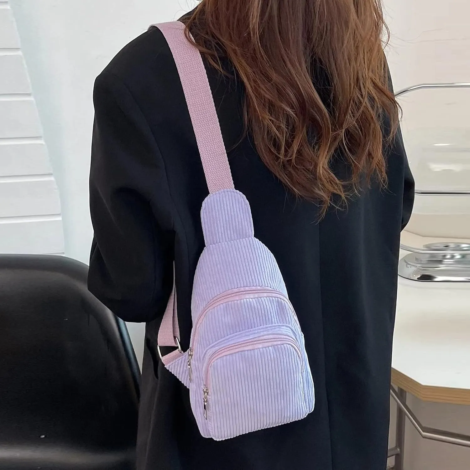 Mini Corduroy Sling Bags Women Shoulder Bag Chest Bags Purse Bag Package Nylon Shoulder Bag Shoulder (Purple, One Size)