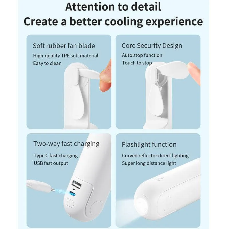 Mini Fan Portable Handheld Electric Fan Rechargeable Quiet Pocket Cooling Hand ventilador with Light Office Outdoor