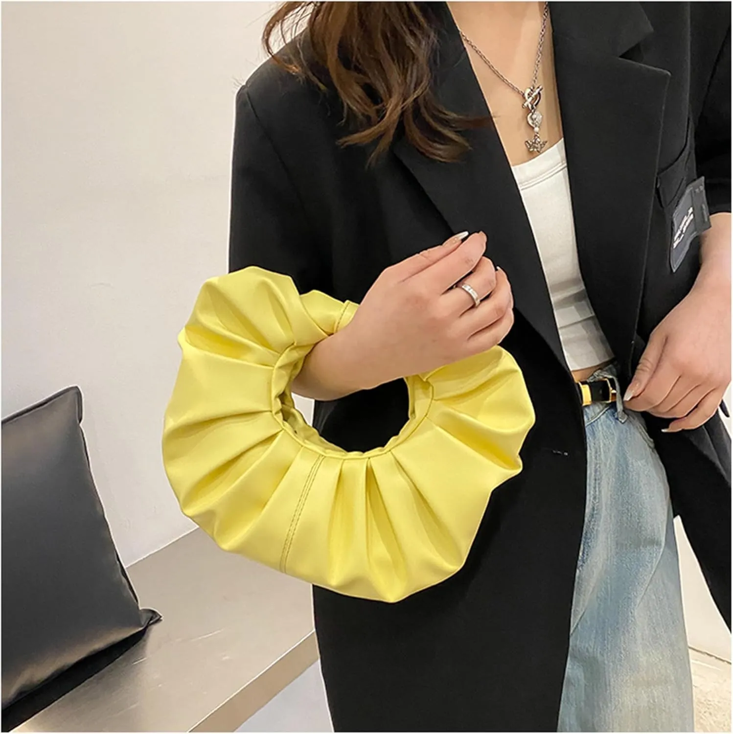 mini purses for women shoulder bag Ruched PU Leather Hobo Handbag knot bag Shoulder Bag