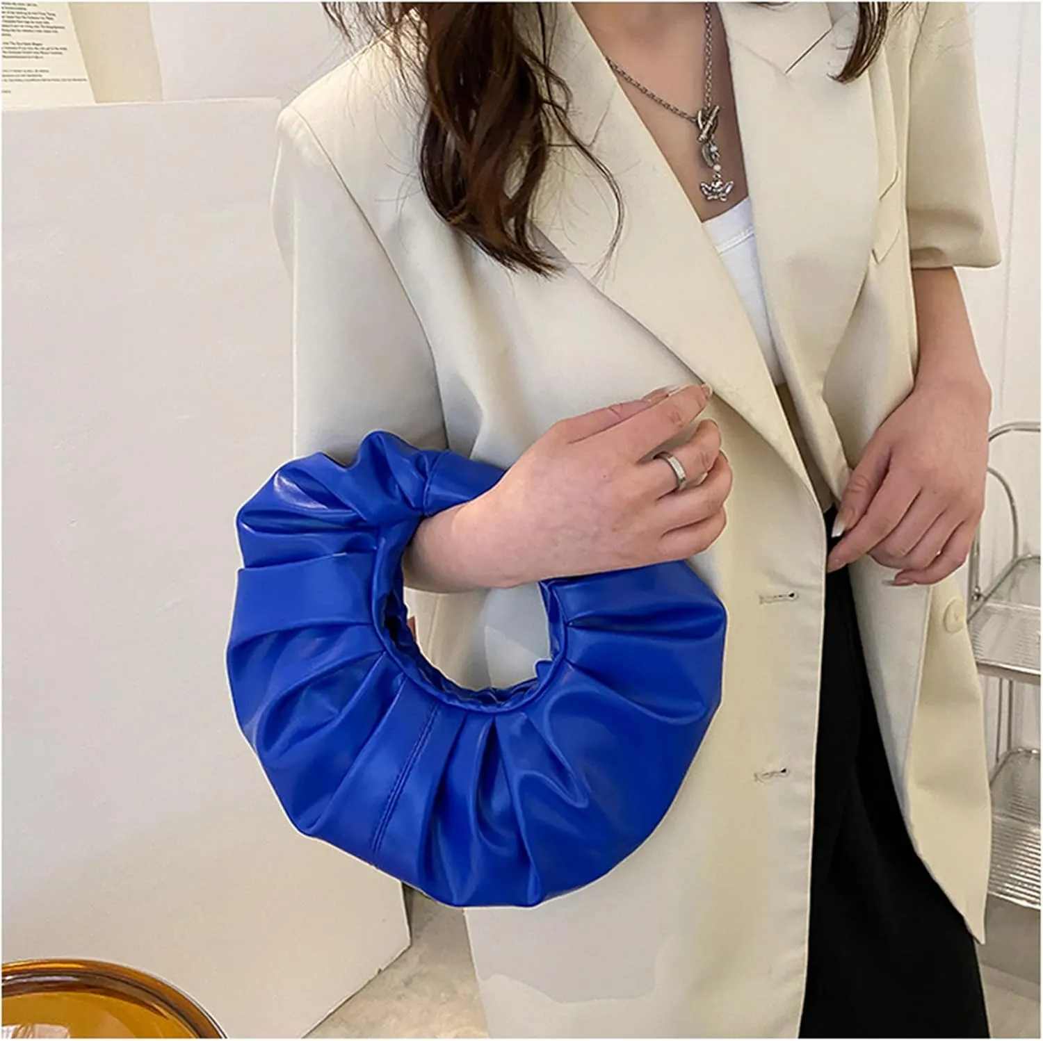 mini purses for women shoulder bag Ruched PU Leather Hobo Handbag knot bag Shoulder Bag