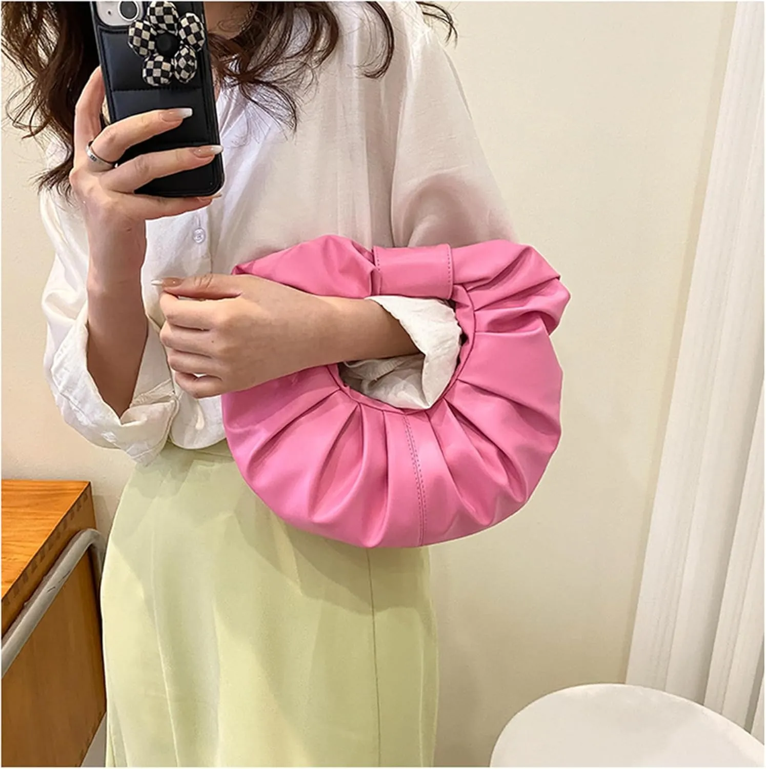 mini purses for women shoulder bag Ruched PU Leather Hobo Handbag knot bag Shoulder Bag