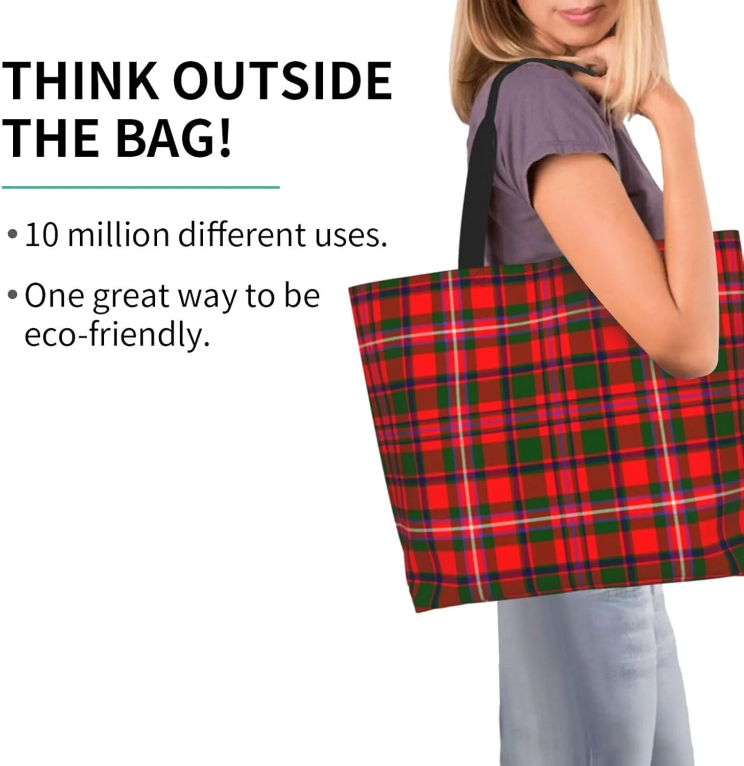Modern Tartan Tote Bag For Women Weekender Travel Bag Reusable Grocery Bags Large Totes Handbags