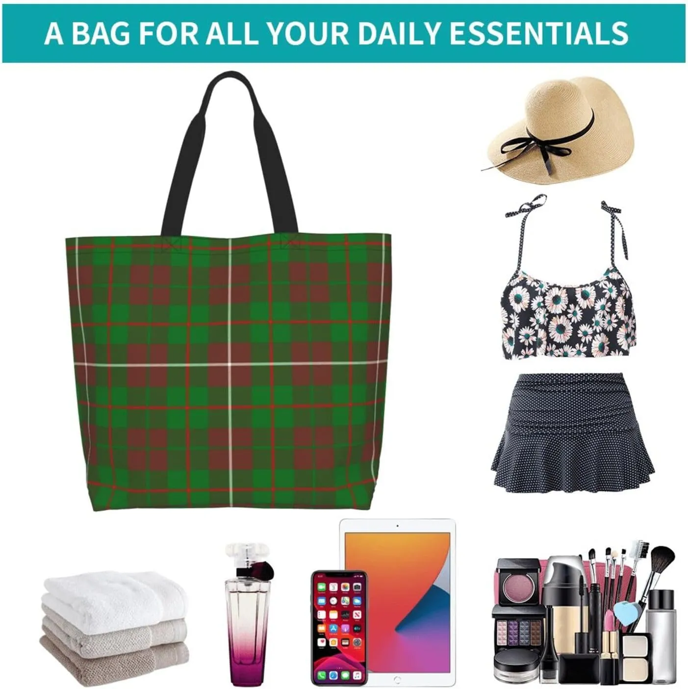 Modern Tartan Tote Bag For Women Weekender Travel Bag Reusable Grocery Bags Large Totes Handbags