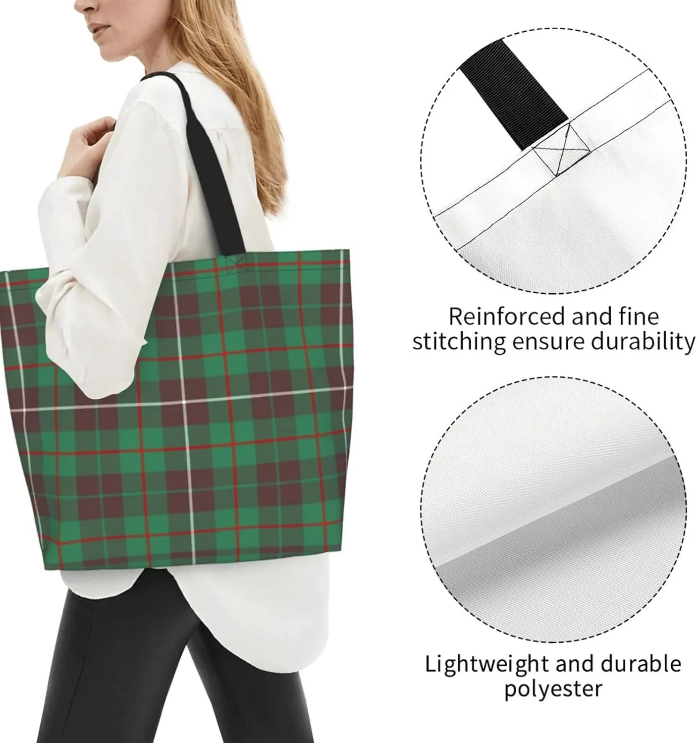 Modern Tartan Tote Bag For Women Weekender Travel Bag Reusable Grocery Bags Large Totes Handbags