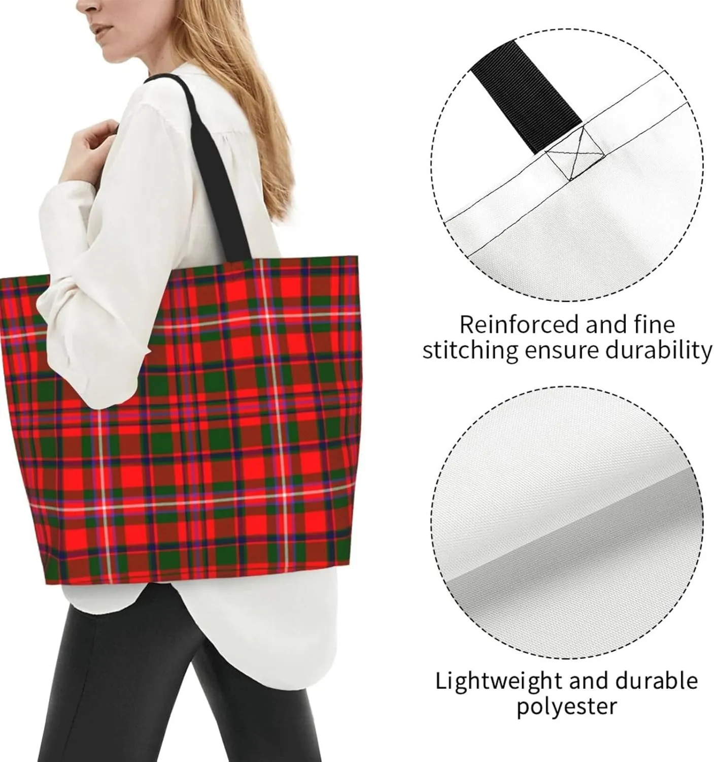Modern Tartan Tote Bag For Women Weekender Travel Bag Reusable Grocery Bags Large Totes Handbags