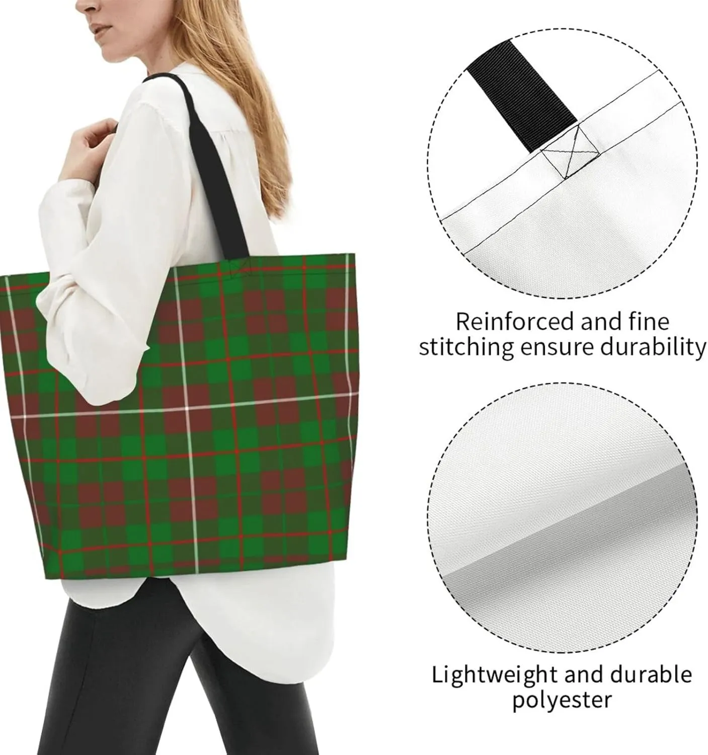 Modern Tartan Tote Bag For Women Weekender Travel Bag Reusable Grocery Bags Large Totes Handbags