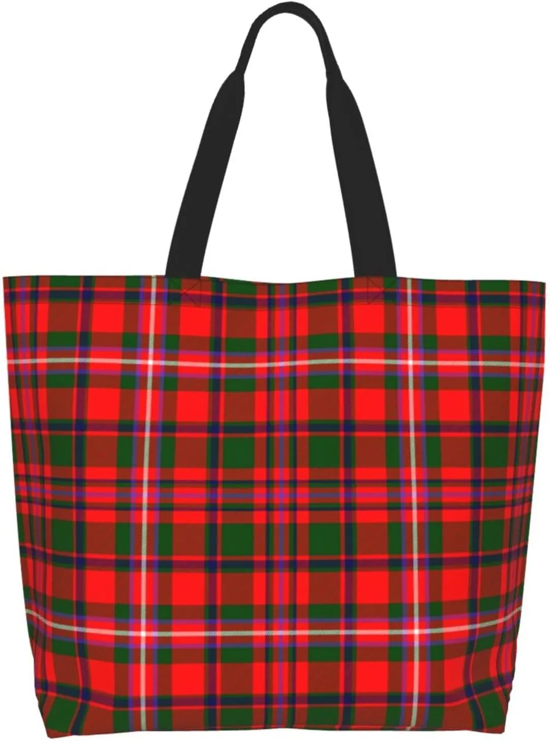 Modern Tartan Tote Bag For Women Weekender Travel Bag Reusable Grocery Bags Large Totes Handbags