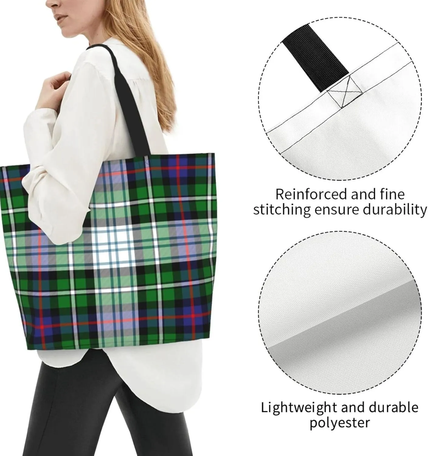 Modern Tartan Tote Bag For Women Weekender Travel Bag Reusable Grocery Bags Large Totes Handbags
