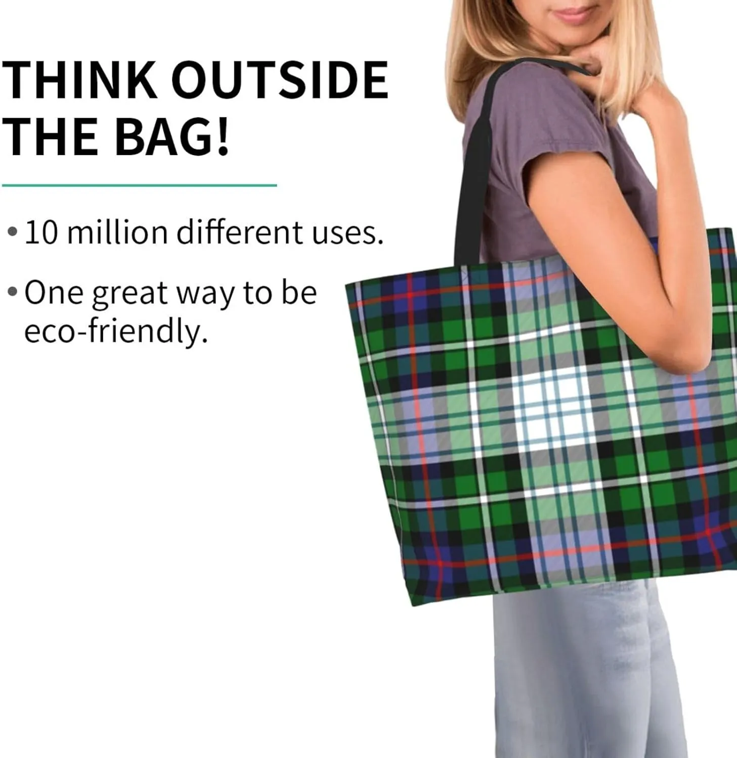 Modern Tartan Tote Bag For Women Weekender Travel Bag Reusable Grocery Bags Large Totes Handbags