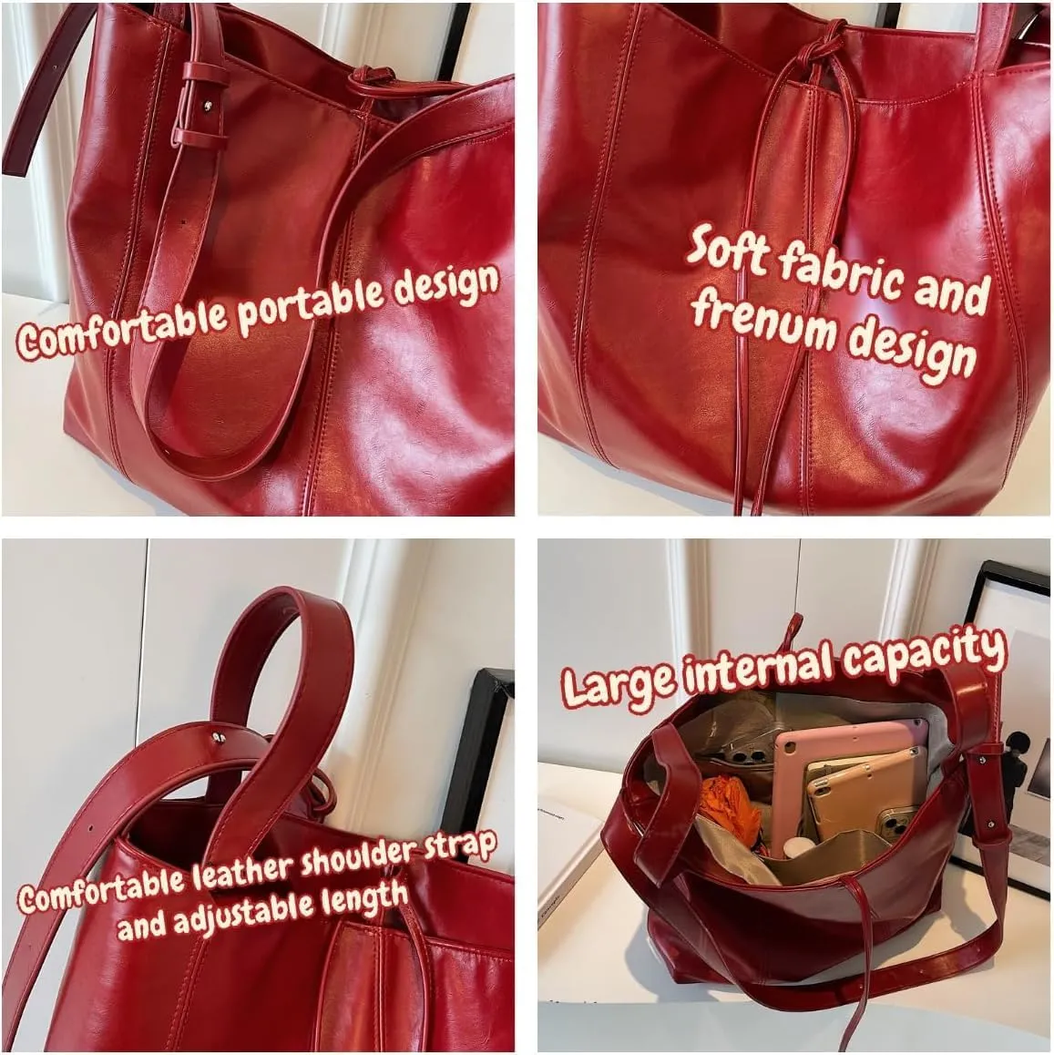 MOLERFO Shoulder Bag Leather Tote Bag Hobo Bags for Women Red Purses for Women Trendy 2024 Red Bag Y2k Bag Cute Tote Bag