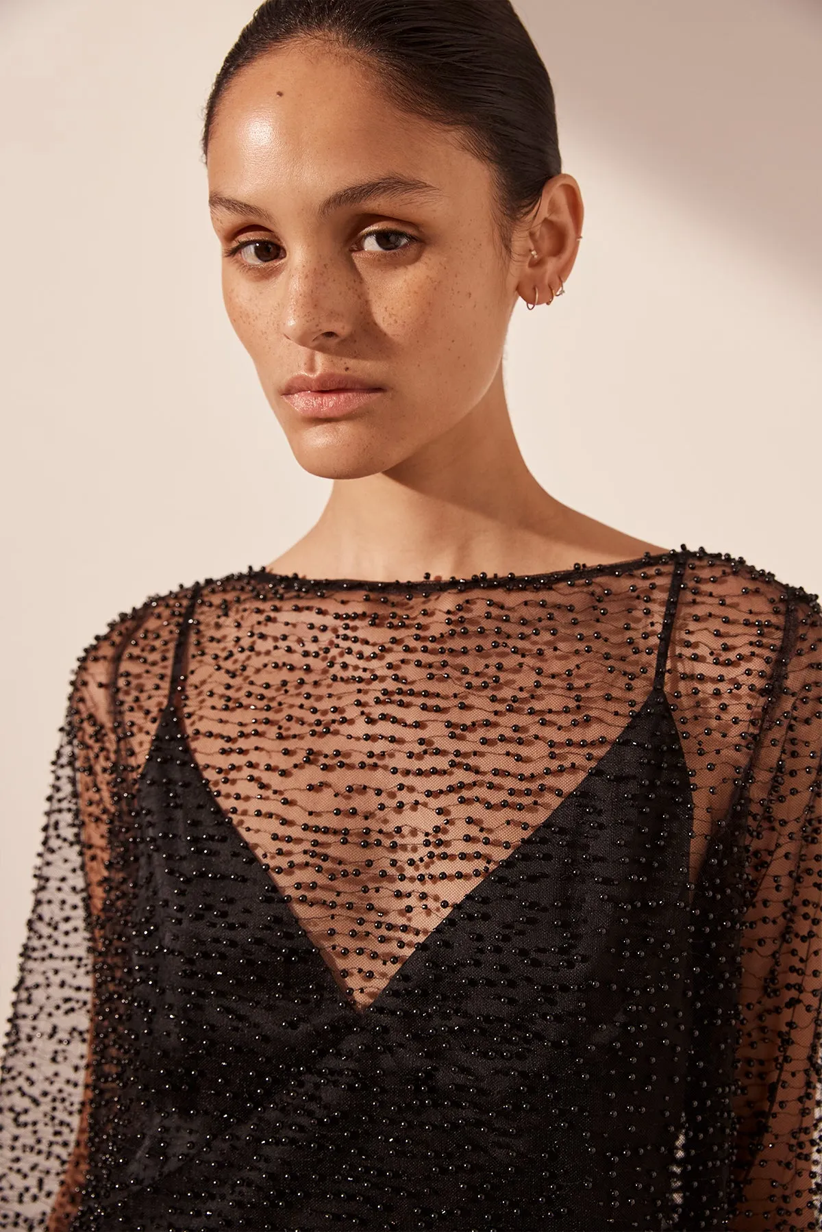 MONA LONG SLEEVE MINI DRESS - BLACK