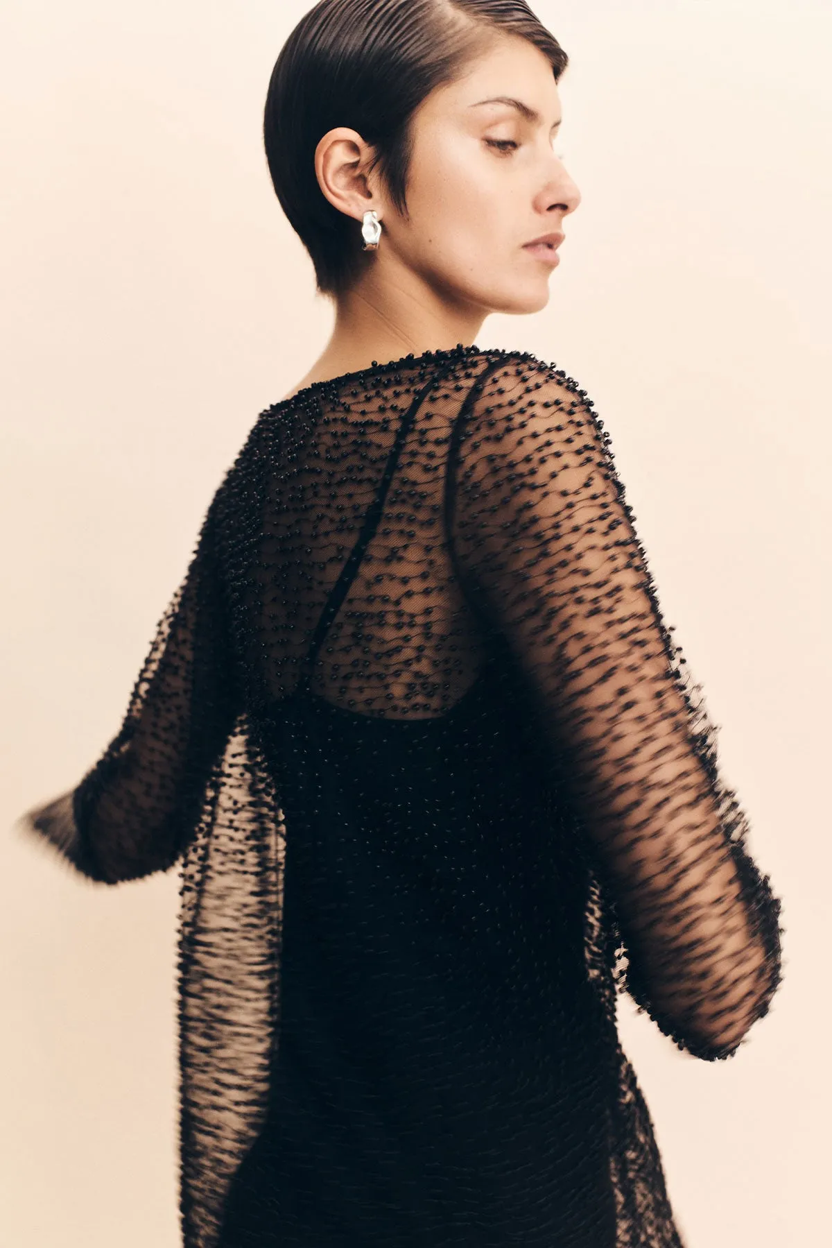 MONA LONG SLEEVE MINI DRESS - BLACK