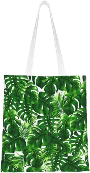 Monstera Deliciosa Banana Palm Print Totes, Portable Beach Bag,Reusable Grocery Bags Foldable Shopping With Handlesbags