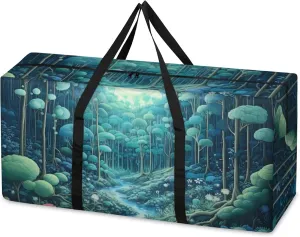 Mystical Forest Extra Large Moving Bags Heavy Duty Storage Bags Cartoon Forest Cloth Wrap Around Handles Double Zipper Reusable Convenient Foldable Storage Tote for Travel Camping Space Save