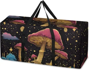 Mystical Mushrooms Extra Large Moving Bags Heavy Duty Storage Bags Retro Mushrooms Cloth Wrap Around Handles Double Zipper Reusable Convenient Foldable Storage Tote for Travel Camping Space Save