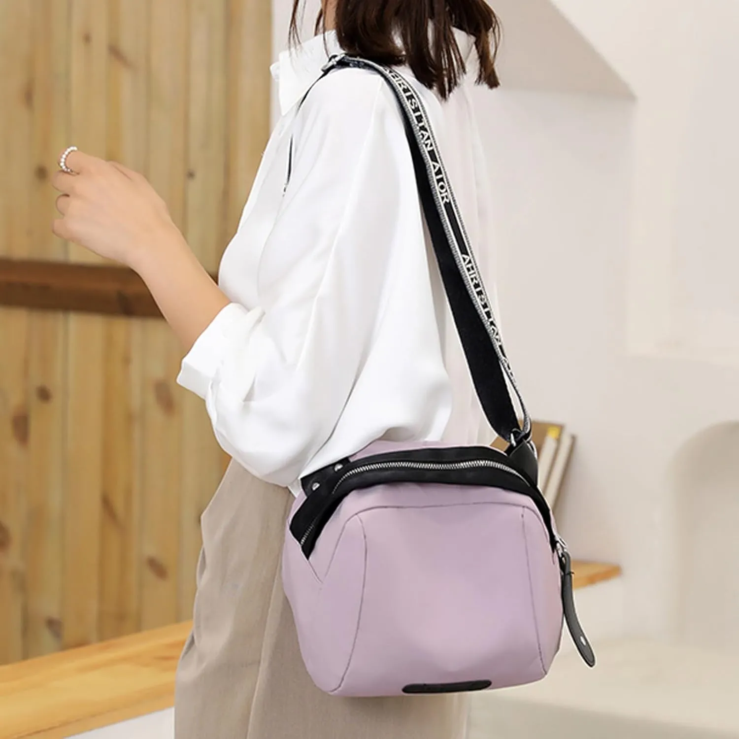 New Fashionable Casual Shoulder Bag Lightweight Nylon Fabric Women Crossbody Bags Mens Messenger Tote (Purple, One Size)
