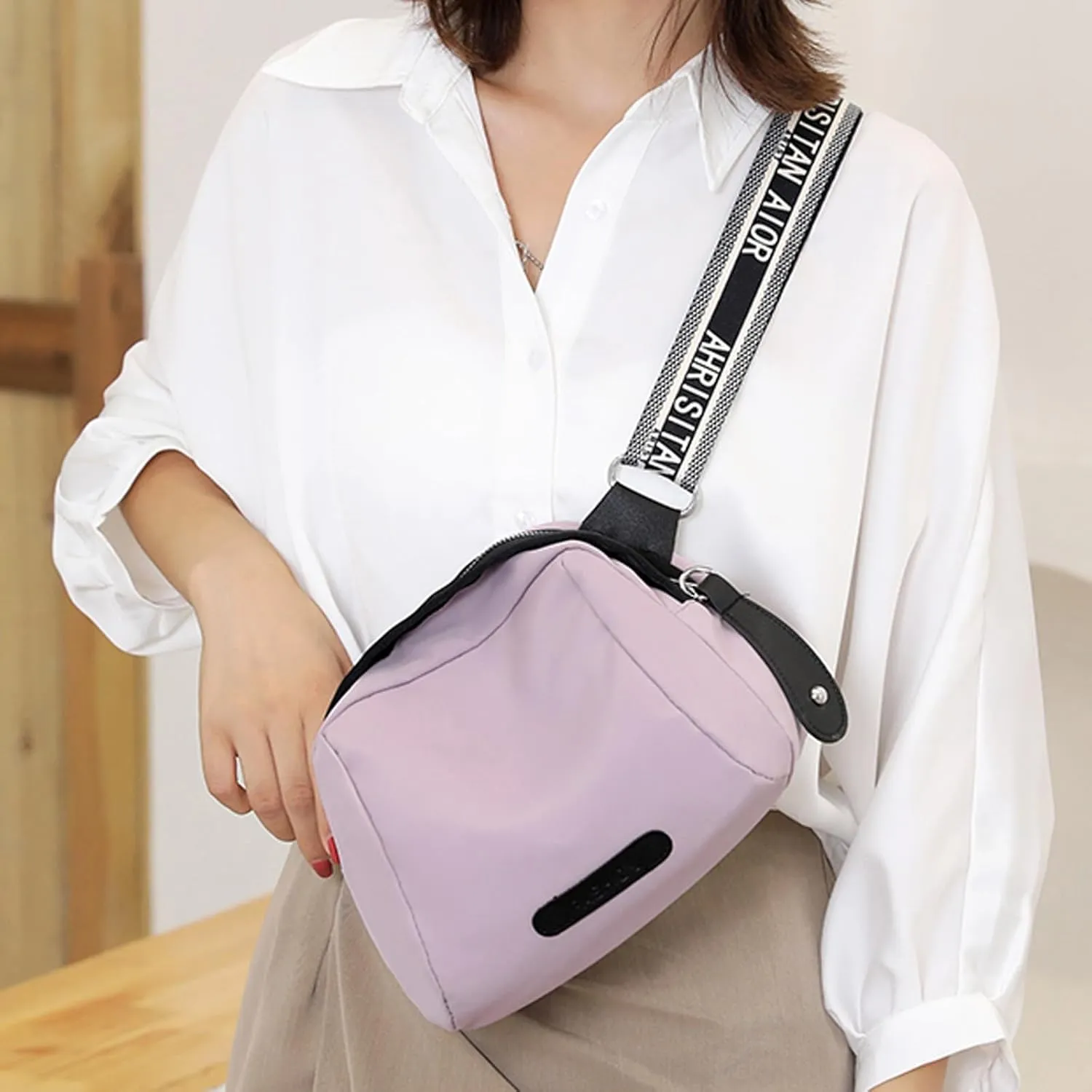 New Fashionable Casual Shoulder Bag Lightweight Nylon Fabric Women Crossbody Bags Mens Messenger Tote (Purple, One Size)