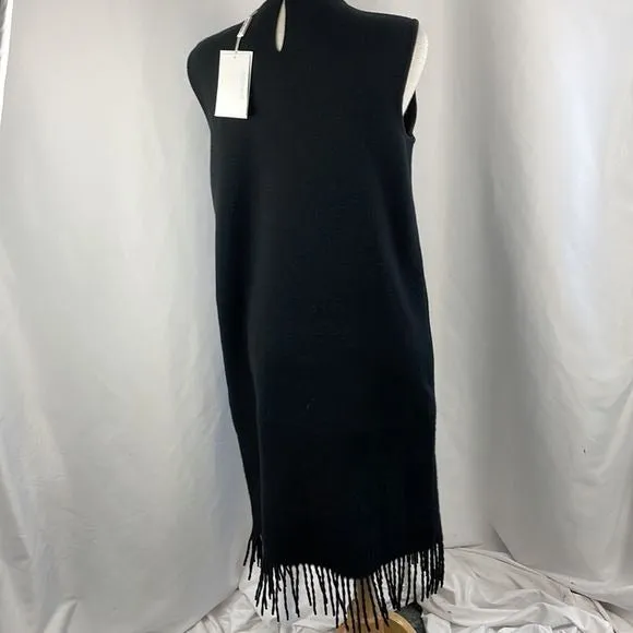 NWT SalvatoreFerragamo Black Knit Fringe Trim Dress